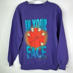 Vintage In Your Face Basketball Purple Crewneck Sweatshirt Size Medium